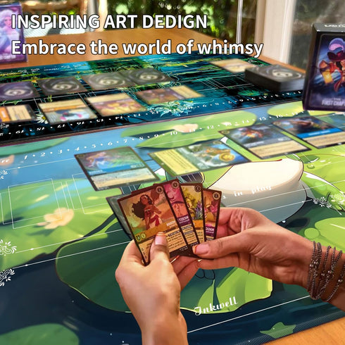 Playmat for Card Game Playing, 24"x14" Compatible with Lorcana TCG, Frog Design for Beginners