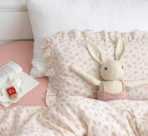 BuLuTu Cotton Kids Toddler Pillowcase Standard Size, Shabby Chic Galsang Flowers Print, Soft Travel Pillow Case Ruffle