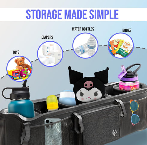 Cozee & Co. GT2 Double Stroller Organizer for Bob Duallie and Baby Jogger City Mini - Double Parent Stroller Caddy