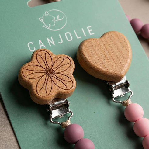 Canjolie 2 Pack Wood Paci Clips for Baby Girl, Premium Flexible Bead Design, Universal Fit, Safe Pacifier Holder