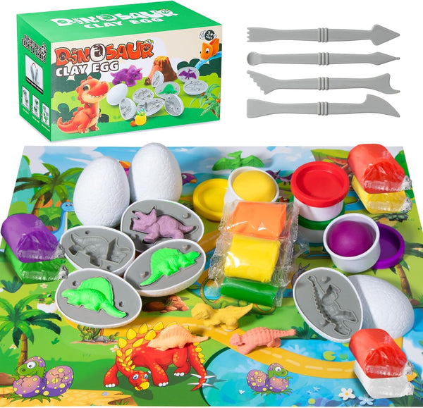 DOLIVE Dinosaur Playdough Sets for Kids Ages 3-5, 5 Dino 3D Toys