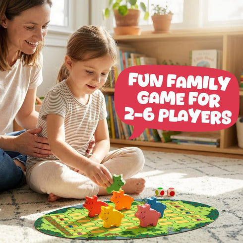 SkilLify 3-7, 2-6 Run Piggy Cooperative Board Game, Adorable Family Dice Game for Kids Ages Color Matching Board Game