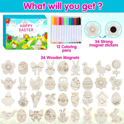 36 4-8 8-12 Worgree Easter Crafts for Kids, Pcs DIY Wooden Magnets Art Craft Supplies Painting Kit for Boys Girls Ages