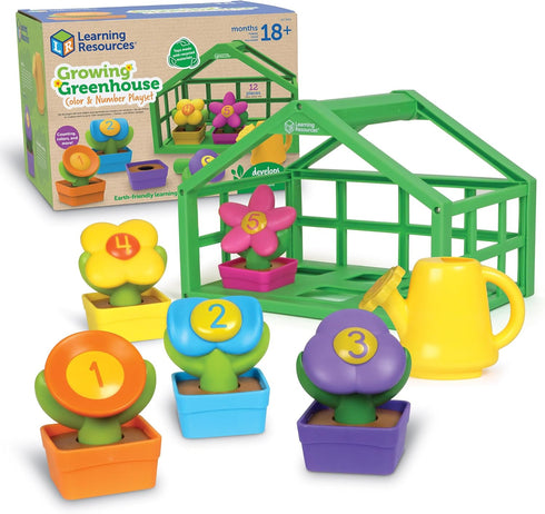 Learning Resources Growing Greenhouse Playset - Color and Number Eco Friendly Preschool Learning Toys for Ages 18+