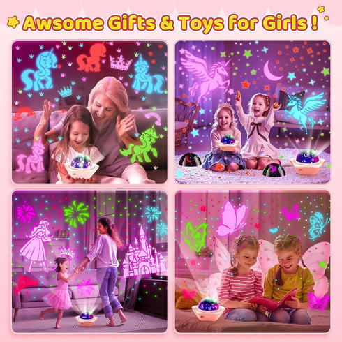 6 4-6, 360 Onefire Girls Toys for Girl Gifts, Films Light Projector Unicorn Toys for Girls Age Rechargeable Night