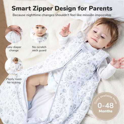 2.5 6-12 Mama Cheetah Baby Sleep Sack TOG, Organic Cotton Baby Wearable Blanket with Two-Way Zipper, Swaddle Transition