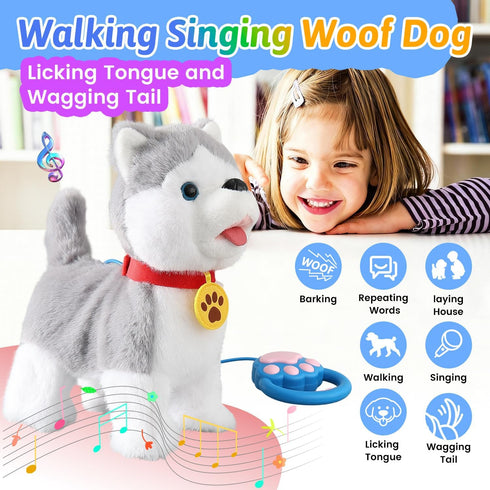 Marsjoy Husky Walking Barking Dog for Kids Interactive Musical Puppy Robot Repeats What You Say, Realistic Licking