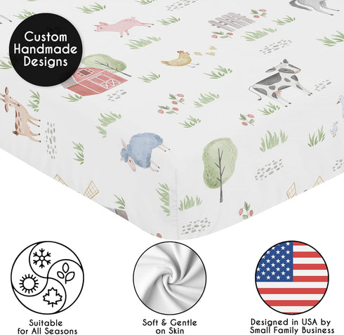 Sweet Jojo Designs Fitted Baby Crib Sheets (Farm Animals) - Standard Size for Boys or Girls, Infant Nursery, Toddler