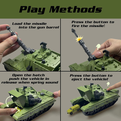 Playset, 12 4 3 3 4 5 6 Military Tank Toy Army Tank Toys with Pcs Army Men, Military Vehicles, Pull Back Fighter Jets