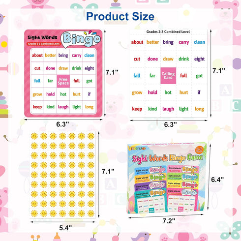 Set 3rd Fancy Land Sight Word Bingo Game Kids Adults Dolch's & Fry's Words Lists Bingo for Pre-k to Grade Educational