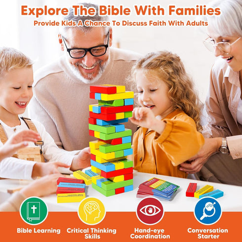66 260+ Garybank Faith Tower Bible Games for Kids, Blocks with Verse, Bible Trivia Cards W/ Biblical Questions, Bible