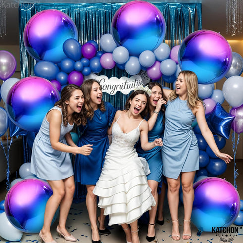 KatchOn Purple Galaxy Balloons, 22 Inch, Pack of 6 Round 4D Metallic Balloons for Birthday Party Decorations