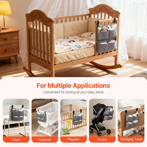cutebeams 4 Hanging Diaper Caddy for Crib, Diaper Organizer for Changing Table, Bassinet, Stroller, Playpen accessories