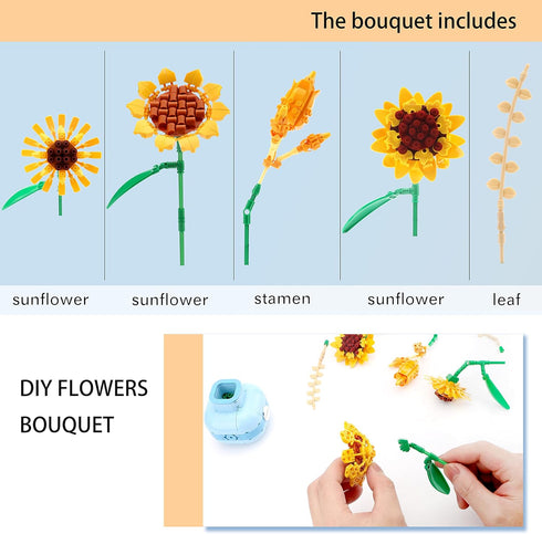 LUKHANG Sets 14+ (539 Flowers Building Blocks Botanicals Adults Technic, Sunflowers Flower Plants Collection Block