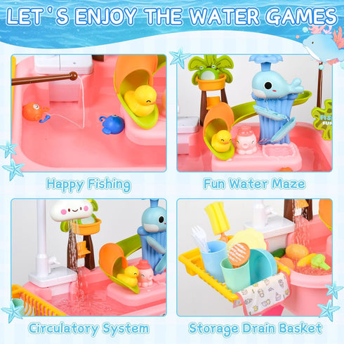 HUASHILUO 1-3 Upgraded Toddler Sand Water Table Toy with Electric Water Pump, for Toddlers Kids Sand Water