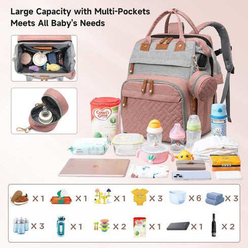 AHNTTGS Backpack Baby Diaper Bags with Changing Station, Large Capacity Diaper Bag for Moms Dads with USB Charging