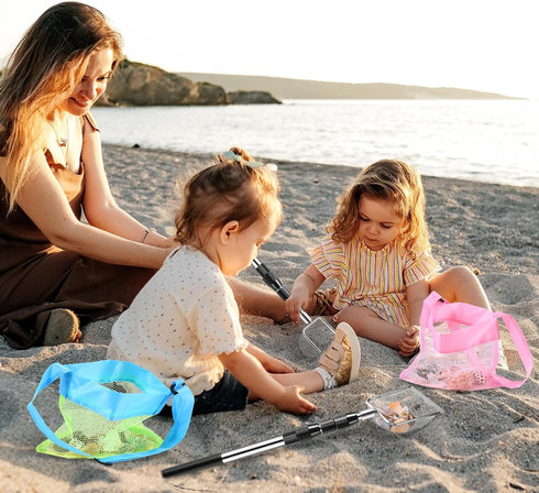 2 POILKMNI New Upgraded Pcs Shark Tooth Sifter with Seashell Bags, Beach Sand Sifter, Sand Scoop Shell Scooper