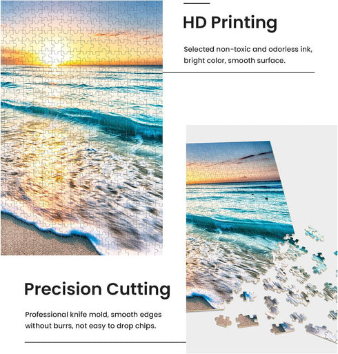 Puzzles for Adults 1000 Piece - Sunset Beach Wooden Jigsaw Puzzle Art, DIY Leisure Game Gift