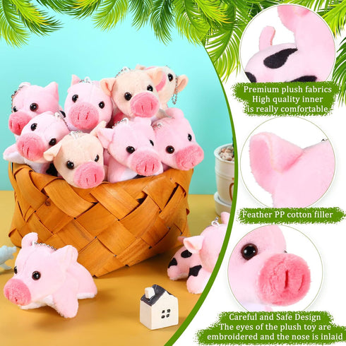 Stuffed Pig, 12 Pieces Assorted Plush Toy Figures for Holiday Party Favors, 3.2 x 3 Inch
