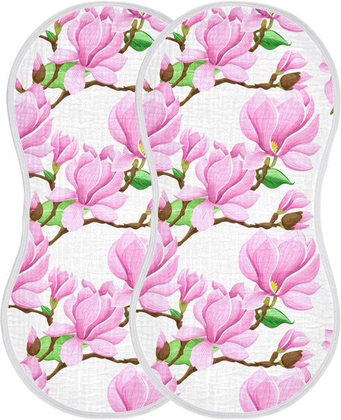 Set 4, Magnolia Flowers Muslin Baby Burp Cloths of Super Soft & Absorbent Burping Rags, Cotton Burp Clothes Shower Gift