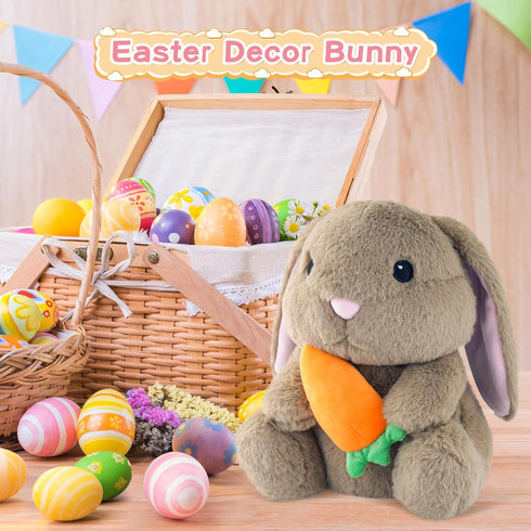 9" Easter Bunny Stuffed Animal, Plush Rabbit with Floppy Ears and Carrot, Rabbit Stuffed Animals Plush Toy Easter Gift