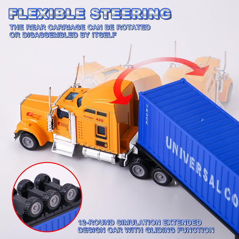 AIUAZA 1/65 Truck Model, Detachable Cargo Container, Children's Toy, Alloy Semi Truck, Trailer Toys for Boys