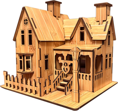 MPIUET Wooden 3D Puzzles for Adults Log Cabin DIY Wood Miniature House Building