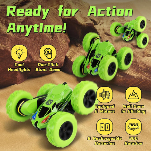 6-12, 4WD 360 Threeking Remote Control Car RC Flip Stunt Double Sided Driving Cars Toys for Boys Girls Ages Flips