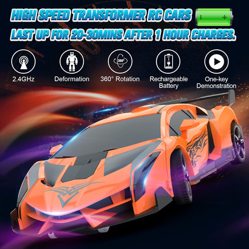BLUEJAY Transform RC Cars for Boys Ages 4-12, 2.4Ghz 1:18 Scale Remote Control Car Transforming Robot Toy