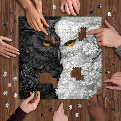 PICKFORU 1000 Yin Yang Owl Puzzle for Adults PiecesBlack and White Puzzles Owl Flowers, Impossible Difficult Hard Bird