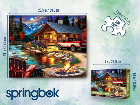 500 Springbok Cabin on the Creek Piece Jigsaw Puzzle for Adults - Poster Now Included - Moonlit Outdoor Puzzle - Unique