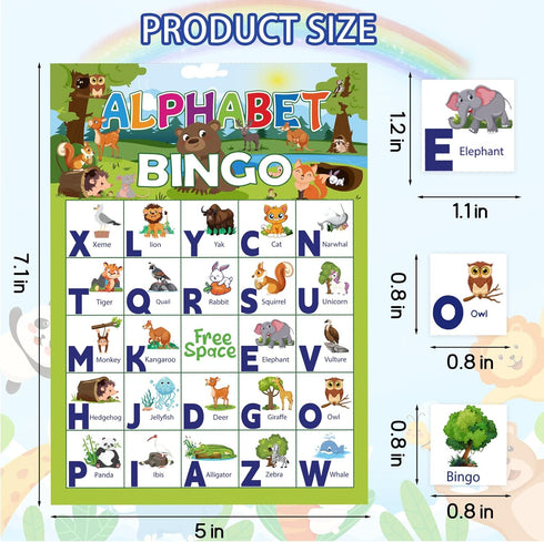 Animal Bingo Game for Toddlers and Adults, 24 Players Animal Bingo Cards, Jungle Safari Party Game for Family