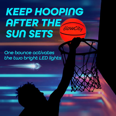 GlowCity Glow in The Dark Basketball for Teen Boys - Light Up LED Toy for Night Ball Games, Great Gift for Kids