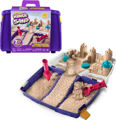 Kinetic Sand Folding Sand Box, 2lbs of All-Natural Play Sand, 7 Molds and Tools