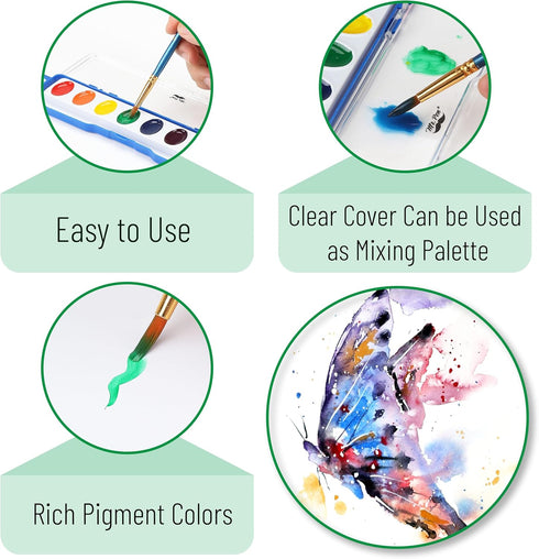 2 Pack, 8 Set, Mr. Pen- Washable Watercolors, Colors with Paint Brush, Watercolor Paint Water Color Painting Kids