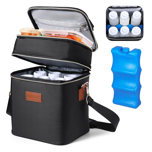 PIIOSER Breastmilk Cooler Bag with Ice Pack Fits 6 Baby Bottles Up