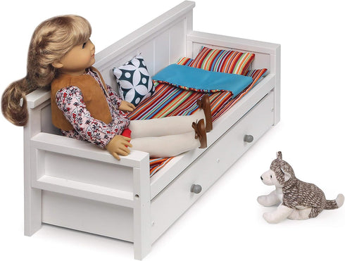 Badger Basket Toy Doll Sofa and Daybed Combo with Trundle Bed for 18 inch Dolls, White/Multi