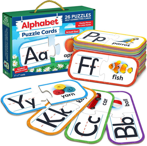 Alphabet Puzzle Games for Kindergarten, 26 Pairs Self-Correcting ABC Puzzle Matching Game for Toddlers