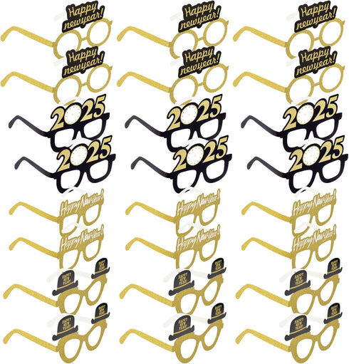 obmwang 24 Pieces Happy New Year Eyeglasses, Fancy Party Glasses for 2025 New Year's Eve Party Favors