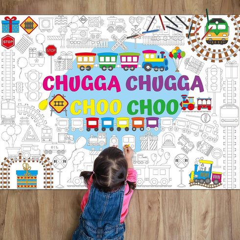 Train Giant Coloring Poster Train Party Favors Large Transportation Drawing Tablecloth DIY