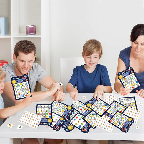 Leezead 24 Space Bingo Game, Players Outer Space Bingo Cards for Birthday Party Family Friends Large Group Activities