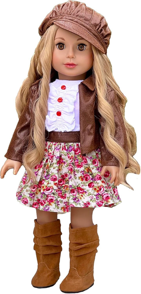 DreamWorld Collections Urban Explorer Clothes - Fits 18 Inch Doll, Brown Motorcycle Jacket, Dress & Boots