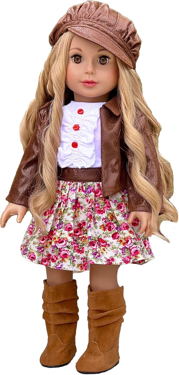 DreamWorld Collections Urban Explorer Clothes - Fits 18 Inch Doll, Brown Motorcycle Jacket, Dress & Boots