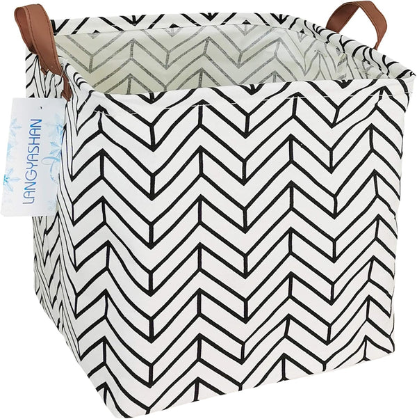 LANGYASHAN Square Storage Baskets - Waterproof Canvas Children Laundry Hamper for Toy Organizer (Geometric)