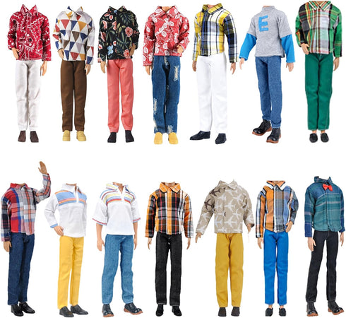 15pcs Pack 5pcs 5pcs +5 12inches E-TING Fashion Clothes = Casual Outfit + Pants Pairs Shoes for Boy Doll Random Style