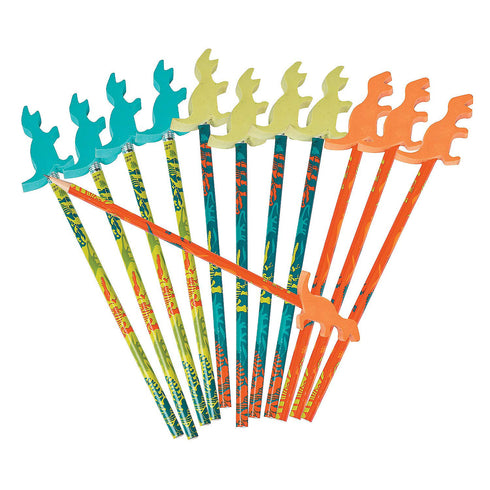 Fun Express Dino Dig Pencils with Erasers for Birthday - Printed Stationery - 12 Pieces