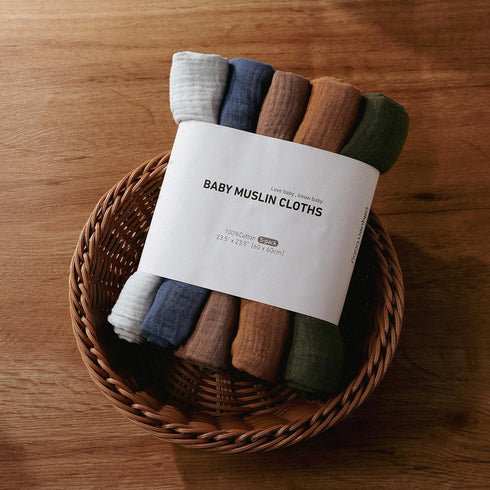 Muslin Swaddle Blankets, 5 Pack Neutral Burp Cloths for Newborn Boys and Girls, Breathable Skin-Friendly Wrap (Elegant