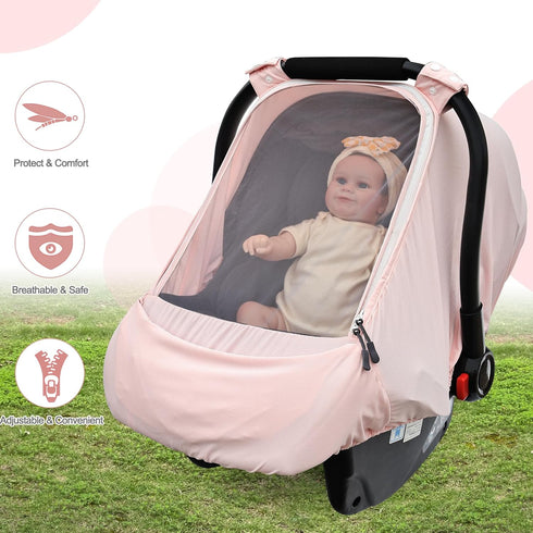 Summer/Autumn Baby Car Seat Cover,Sunproof Car Seat Canopy for Babies, Extra Large Mesh Window Baby Car Seat Sun Shade