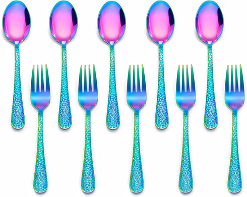 LIANYU 10-Piece Kids Silverware Set - Rainbow Toddler Utensils Flatware, Stainless Steel Child Cutlery, Dishwasher Safe