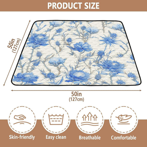 EtherSpher 50'' 50''alfombras Retro Blue White Roses Thistles and Thorns Cute Foldable Baby Girl Play mat for Floor
